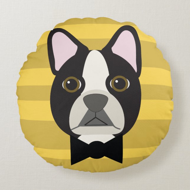 Boston Terrier Rond Kussen (Voorkant)