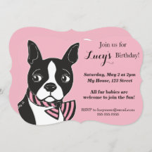Boston Terrier Roze Verjaardag Custom Invitation