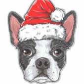 Boston Terrier Santa Dog Santa Hat Xmas Boys K Sticker (Voorkant)
