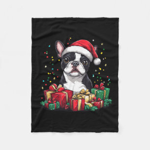 Boston Terrier Santa Hat Funny Christmas Bostie Do Fleece Deken