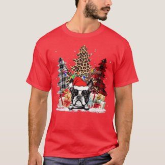 Boston Terrier Santa Hat Light Buffalo Play Leopa T-shirt