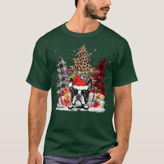 Boston Terrier Santa Hat Light Buffalo Play Leopa T-shirt