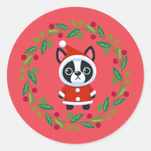 Boston Terrier Santa in een krans vakantie Sticker
