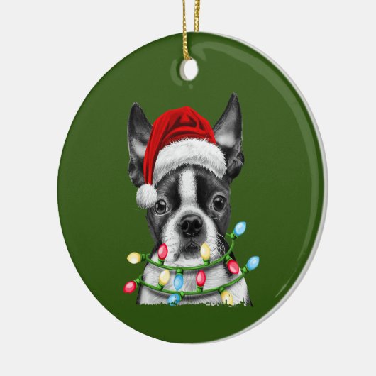 Boston Terrier Santa kerstboom - lights - Kerstmis Keramisch Ornament (Links)