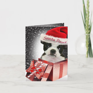 Boston Terrier Santa Paws-kaarten Feestdagen Kaart