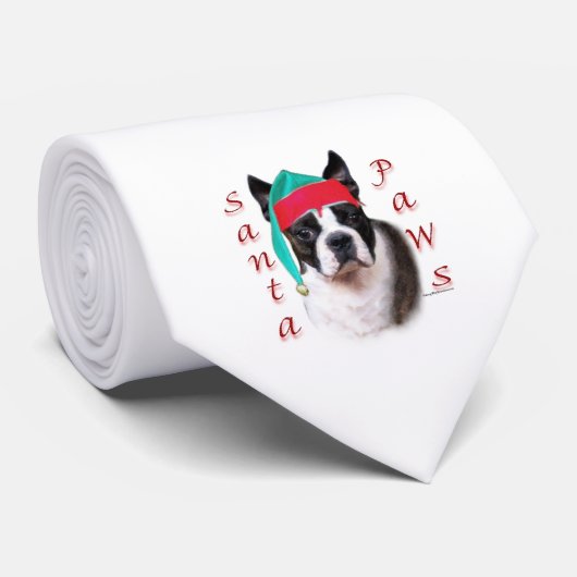 Boston Terrier Santa Paws Stropdas (Opgerold)