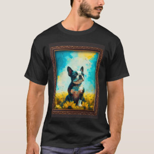 Boston Terrier schilderij Zonnebloem Bloem Moeder T-shirt