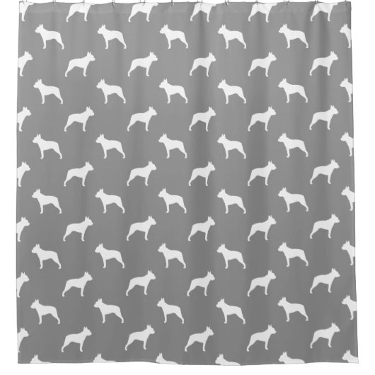 Boston Terrier Silhouetten Patroon Grijs Douchegordijn (Voorkant)