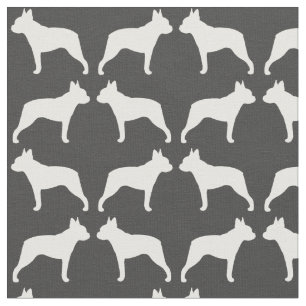 Boston Terrier Silhouettes Grey en White Stof