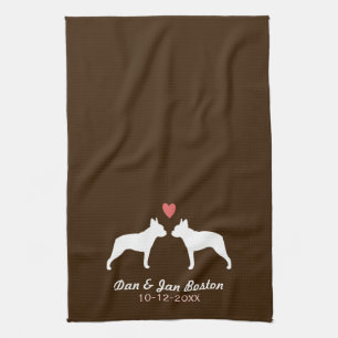 Boston Terrier Silhouettes met hart en tekst Theedoek