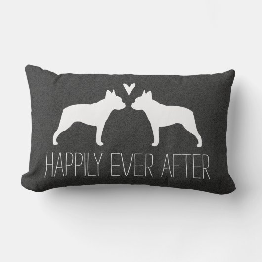 Boston Terrier Silhouettes met Heart Custom Text Kussen (Voorkant)