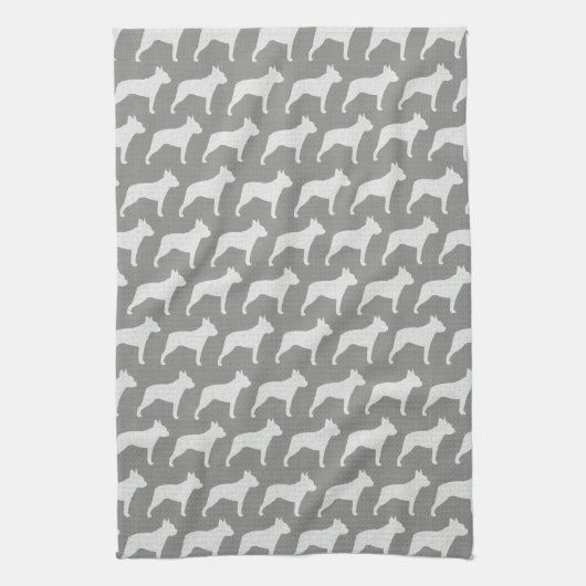 Boston Terrier Silhouettes Pattern Gray Theedoek (Verticaal)