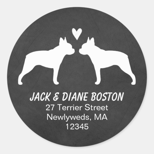 Boston Terrier Silhouettes Retouradres Ronde Sticker (Voorkant)