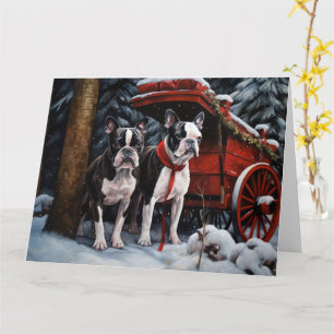 Boston Terrier Sneeuw Slede Kerst Decoratie Kaart
