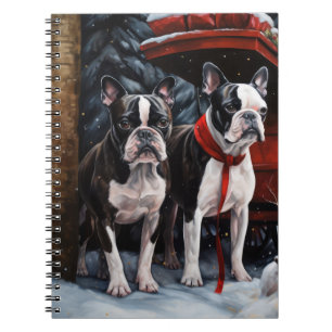 Boston Terrier Sneeuw Slede Kerst Decoratie Notitieboek