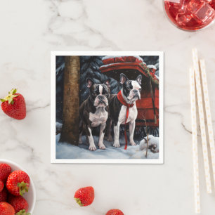 Boston Terrier Sneeuw Slede Kerstmis Decoratie    Servet
