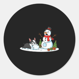 Boston Terrier Sneeuwman Kerstboom Kerstmis Dames  Ronde Sticker
