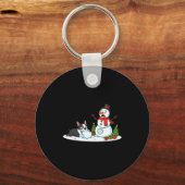 Boston Terrier Snowman Christmas Tree Xmas Womens  Sleutelhanger (Voorkant)