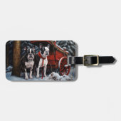 Boston Terrier Snowy Sleigh Kerst Decor Bagagelabel (Voorkant horizontaal)
