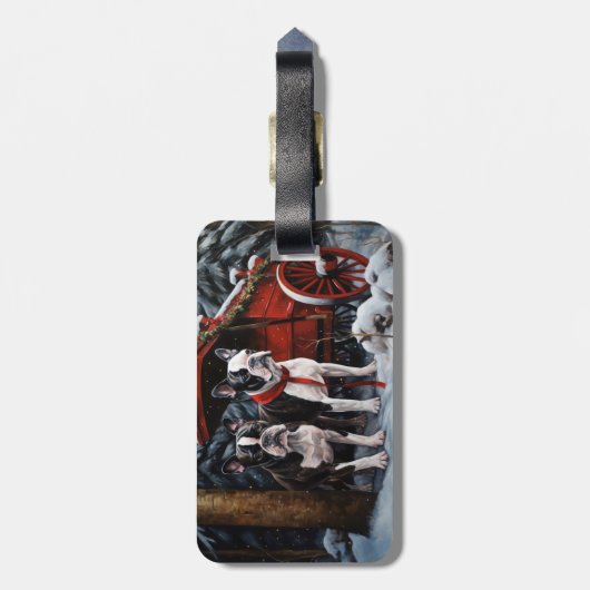 Boston Terrier Snowy Sleigh Kerst Decor Bagagelabel (Achterkant verticaal)