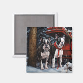 Boston Terrier Snowy Sleigh Kerst Decor Magneet (Voorkant / Achterkant)