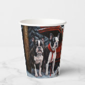 Boston Terrier Snowy Sleigh Kerst Decor Papieren Bekers (Achterkant)