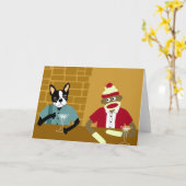 Boston Terrier & Sock Monkey Kaart (Gele Bloem)