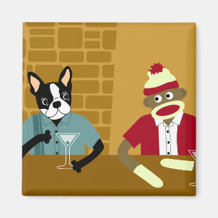 Boston Terrier & Sock Monkey Magneet