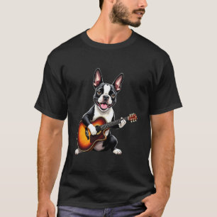 Boston Terrier Speelt Gitaar Ontwerp Grappige Bost T-shirt
