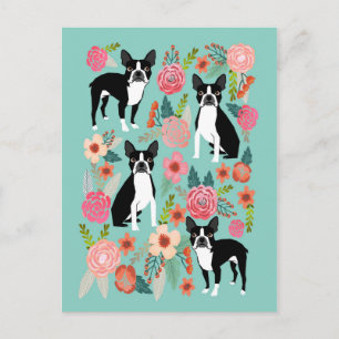 Boston Terrier Spring flowers Briefkaart