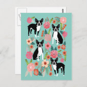 Boston Terrier Spring flowers - cute boston terrie Briefkaart (Voorkant / Achterkant)