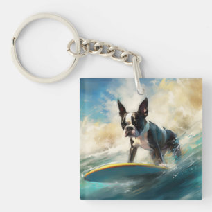 Boston Terrier Strand Surfen Schilderij Sleutelhanger