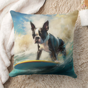 Boston Terrier Strand Surfing Schilderij Kussen