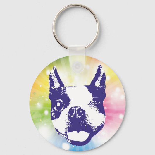 Boston Terrier Sunburst Sleutelhanger (Voorkant)