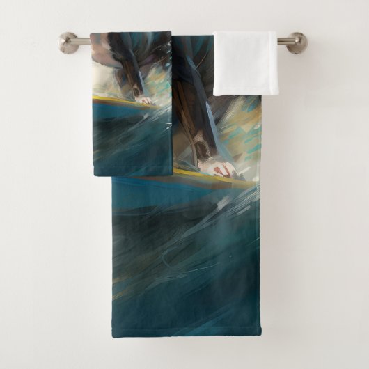 Boston Terrier Surfen Schilderij Bad Handdoek (Insitu)