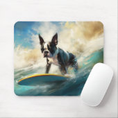 Boston Terrier Surfen Schilderij Muismat (Met muis)