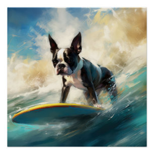 Boston Terrier Surfen Schilderij Perfect Poster