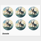Boston Terrier Surfen Schilderij Ronde Sticker (Vel)