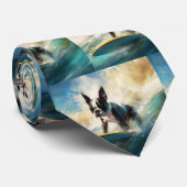 Boston Terrier Surfen Schilderij Stropdas (Opgerold)