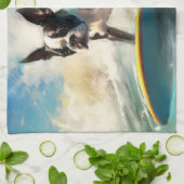 Boston Terrier Surfen Schilderij Theedoek (Gevouwen)
