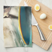 Boston Terrier Surfen Schilderij Theedoek (Quarter Fold)