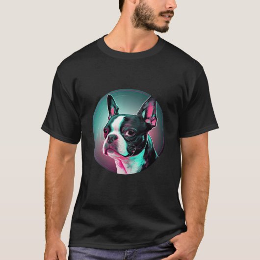 Boston Terrier Synthwave 80s Retrowave Aesthetic T-shirt (Voorkant)