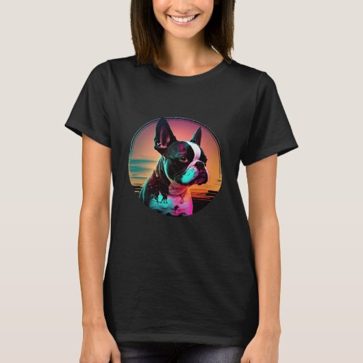 Boston Terrier Synthwave 80s Retrowave Aesthetic   T-shirt (Voorkant)