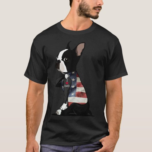 Boston Terrier Tattoos Ik hou van vaders Dag T-shirt (Voorkant)
