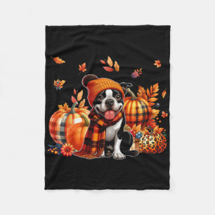 Boston Terrier Thanksgiving Leopard Pumpkins Herfs Fleece Deken