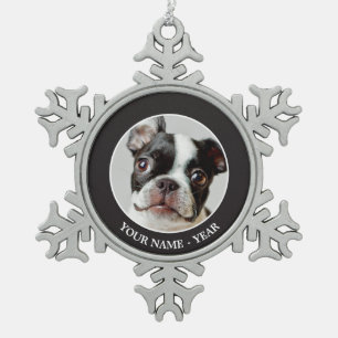 Boston Terrier Tin Sneeuwvlok Ornament