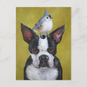 Boston Terrier & titmouse briefkaart