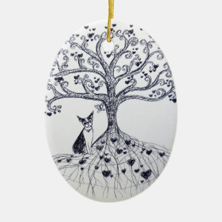 Boston Terrier Tree of Life Black and white Keramisch Ornament