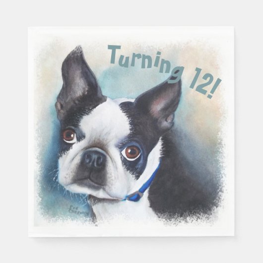 Boston Terrier Turning 12 Party Servet (Voorkant)