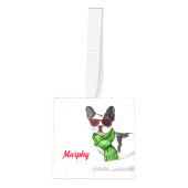 Boston Terrier Two Photo Holiday Cube Ornament (Voorkant)